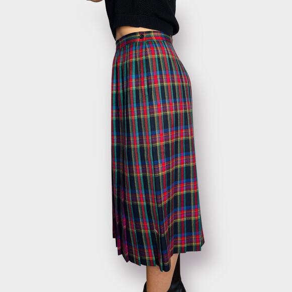 90s Multicolor Plaid Wool Skirt Size‎ M - Picture 4 of 5